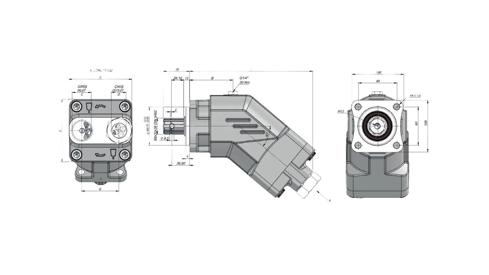AP063SF111 Насос гидравлический ISO 63 левый с патрубком  KAZEL HYDRAULIC