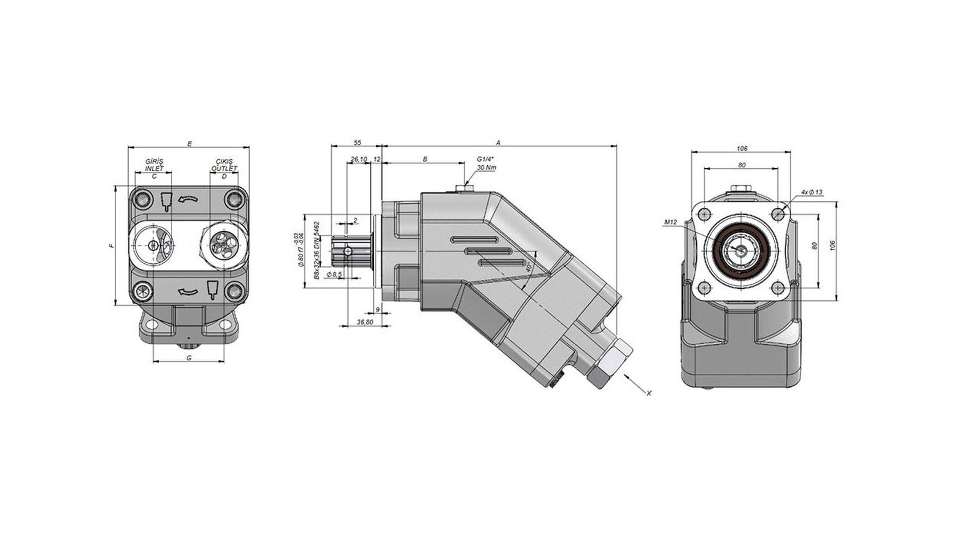 AP080SF121 Насос гидравлический ISO 80 правый с патрубком  KAZEL HYDRAULIC