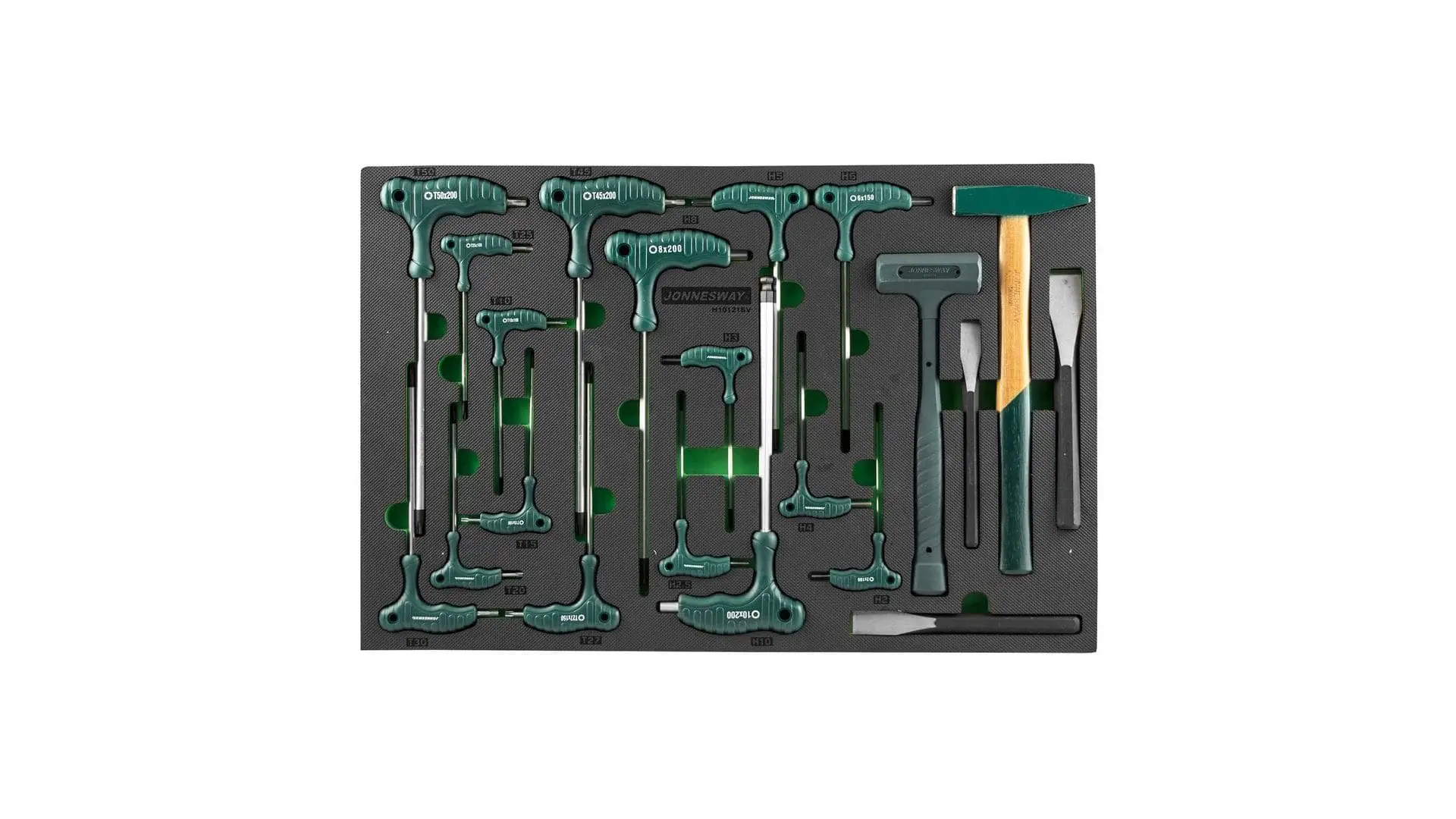 049273 Набор ключей торцевых шестигранных и TORX, молотков и зубил в EVA ложементе 560х400 мм, 21 предмет, Jonnesway