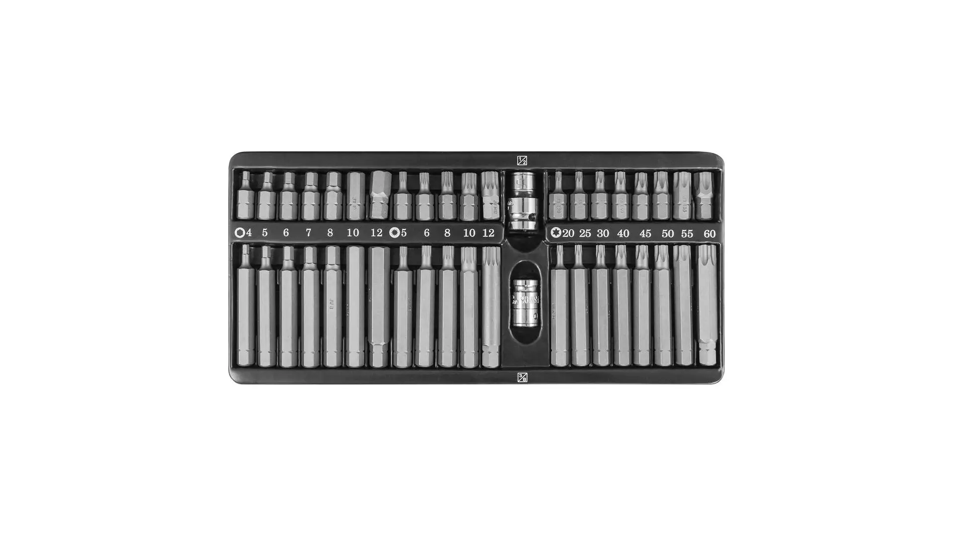 047398 Набор вставок-бит 1/2" и 3/8" Торкс Т20-Т60, Spline М5-М12, шестигранных 4-12 мм, S29H4142SM Jonnesway