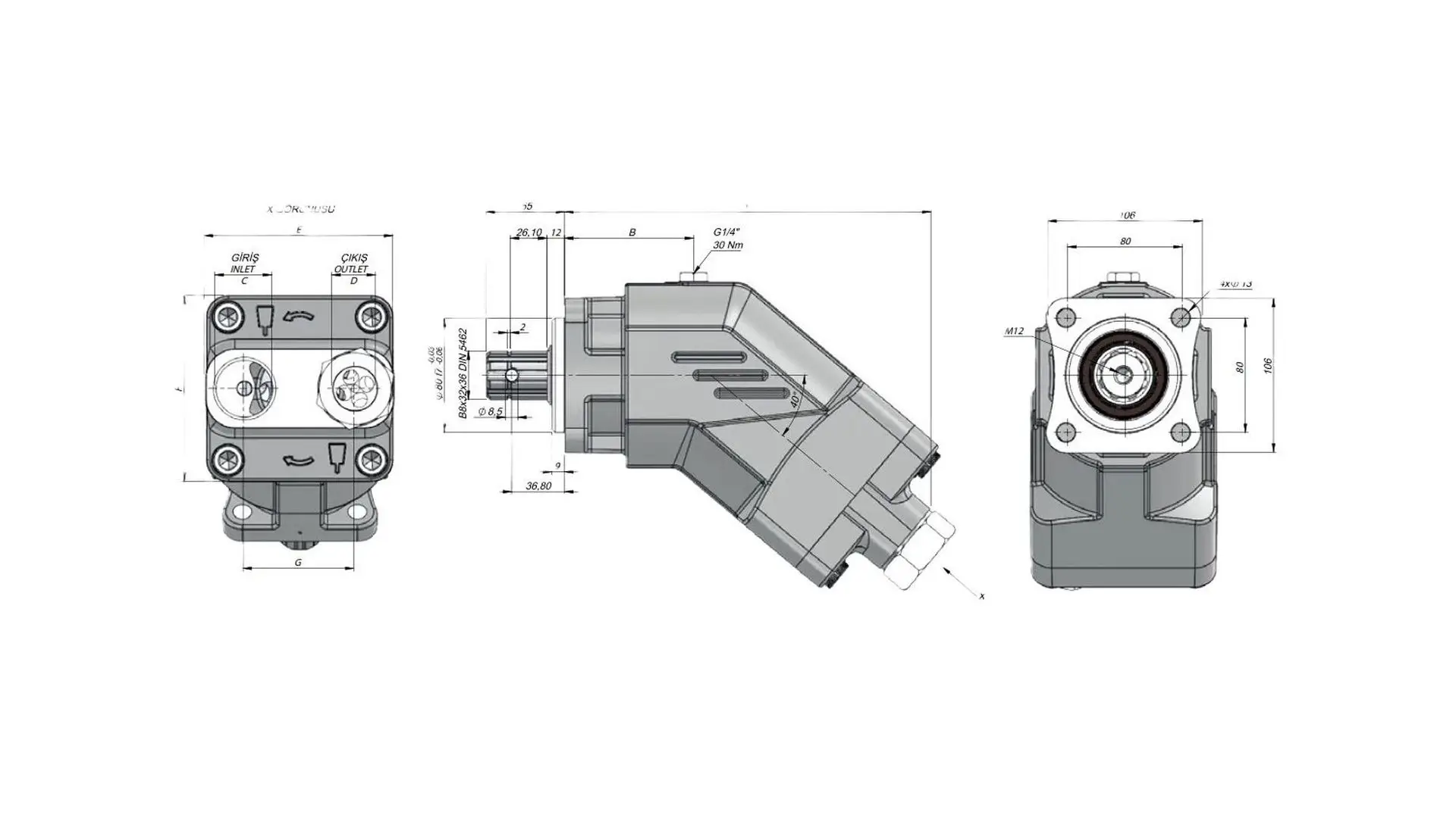 AP063SF111 Насос гидравлический ISO 63 левый с патрубком  KAZEL HYDRAULIC