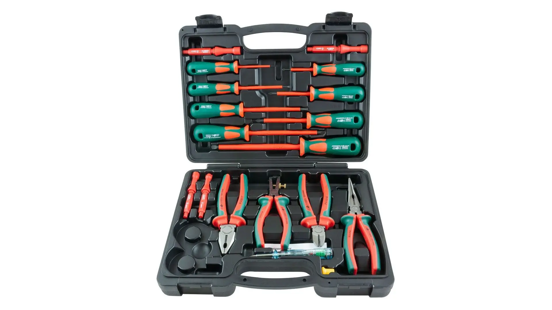 046341 Набор диэлектрический, отверток стержневых и шарнирно-губцевого инструмента, 18 пр., PSV1 Jonnesway