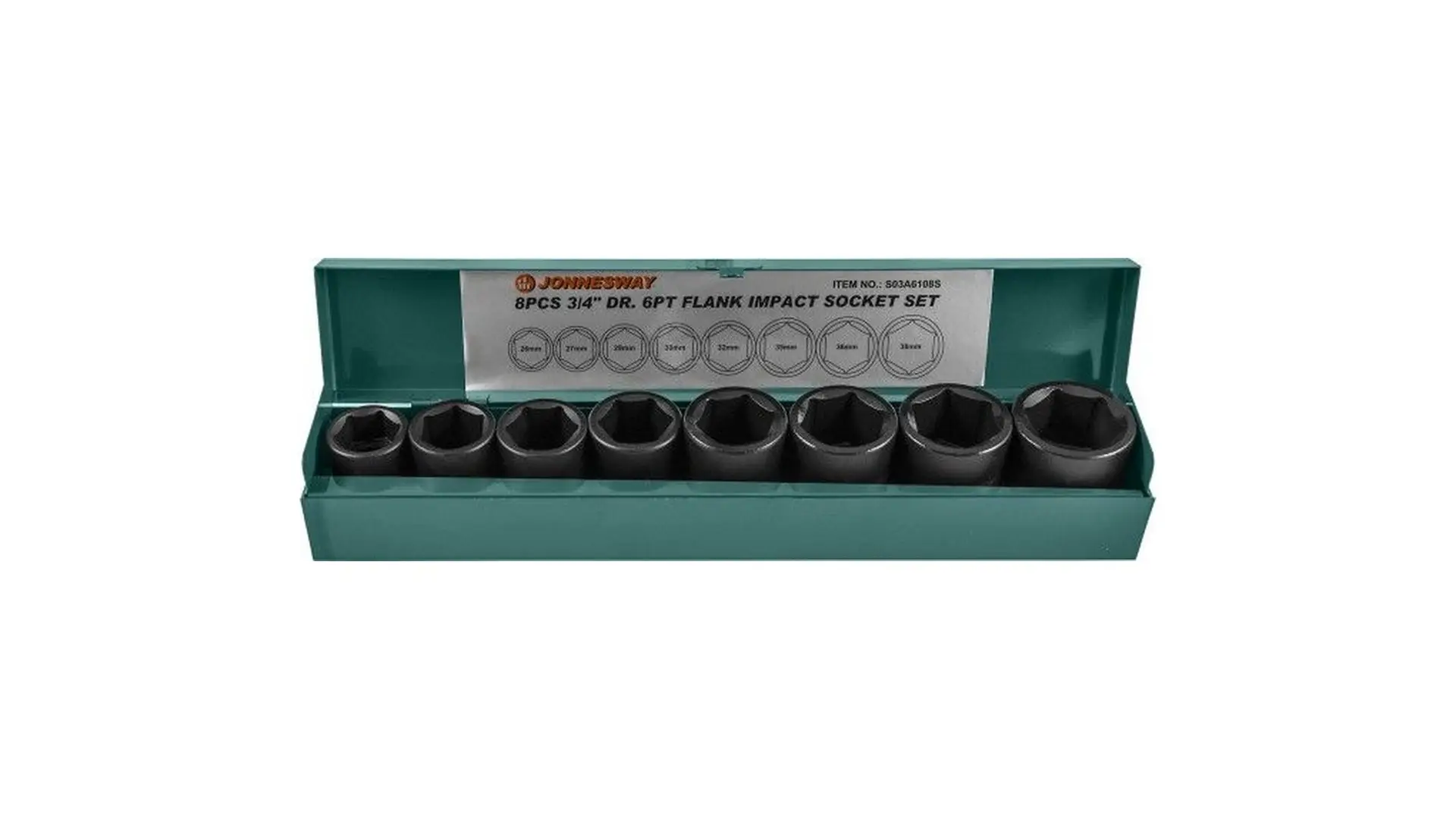 048531 Набор головок торцевых ударных 3/4" 26-38 мм, 8 предметов, S03A6108S Jonnesway