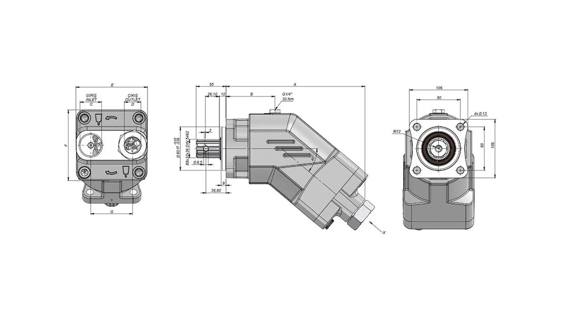 AP080SF111 / APA080SF111 Насос гидравлический ISO 80 левый с патрубком KAZEL HYDRAULIC