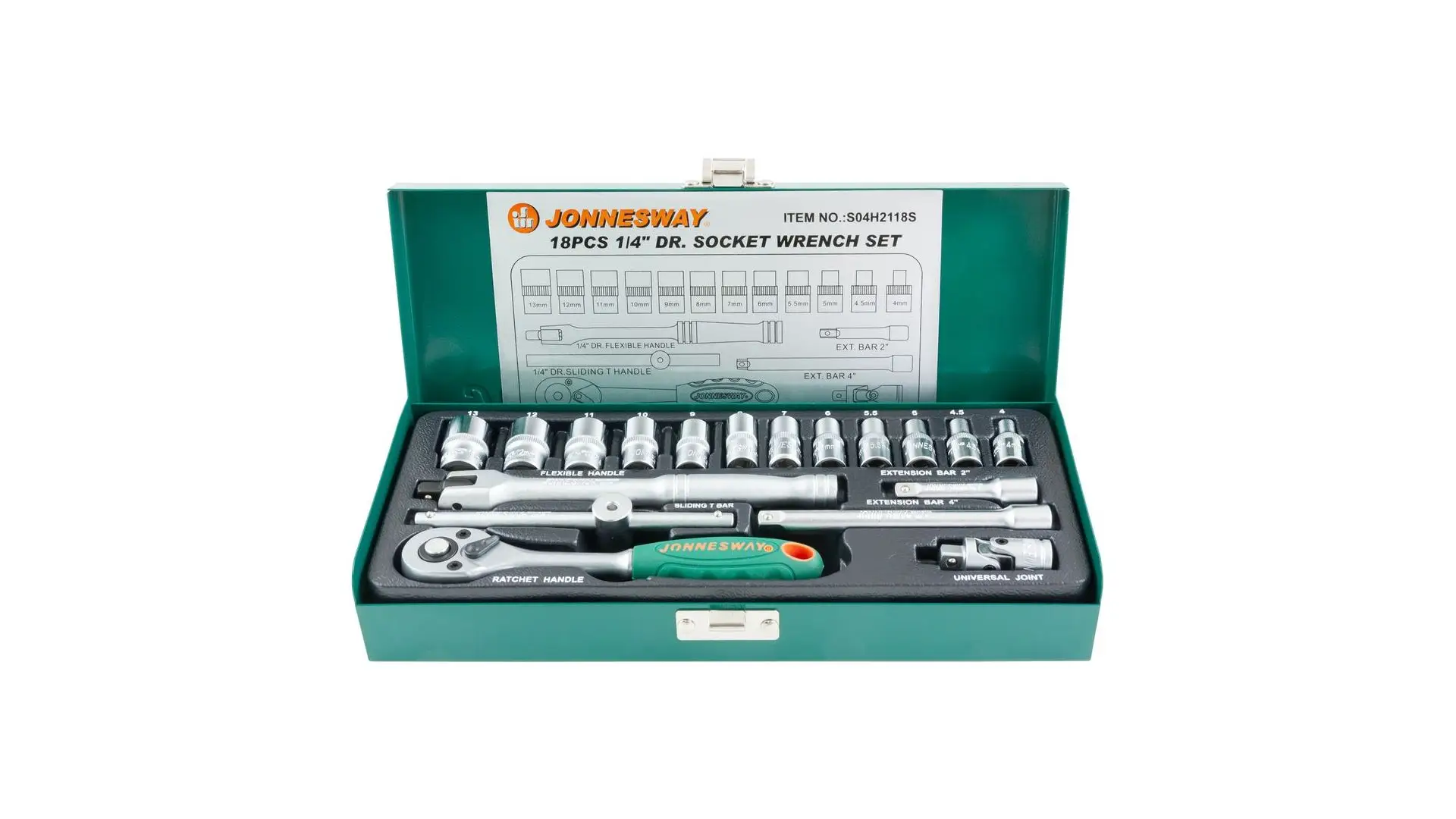 047434 Набор головок 1/4" 4-13 мм, 18  предметов, S04H2118S Jonnesway